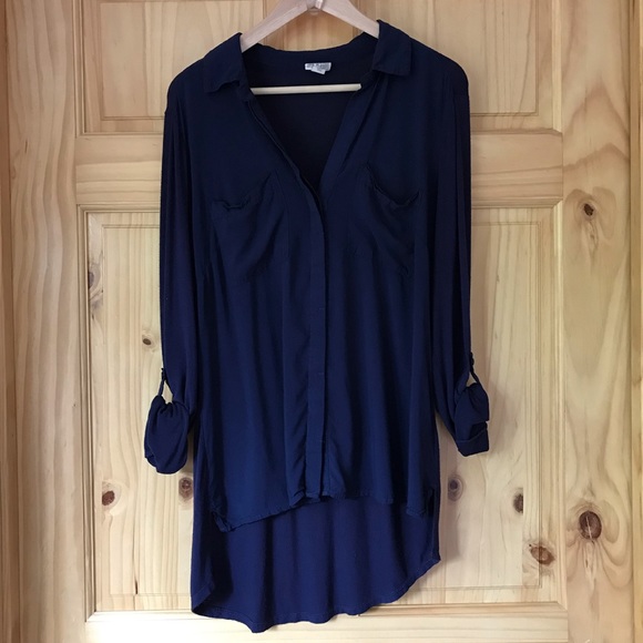 Converse Tops - Converse One Star high-lo roll tab blouse Sz L